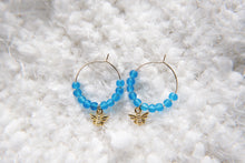 Load image into Gallery viewer, Sea Glass Beaded Gold Bee Hoop Earrings