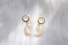 Load image into Gallery viewer, Opal Crescent Moon Polymer Clay Hoop Earrings
