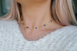 Evil Eye And Gemstone Chain Choker Necklace