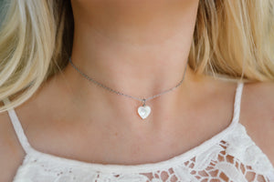 Mother of pearl heart chain choker necklace