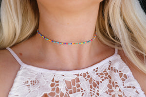 Frosted Matte Rainbow Seed Beaded Choker Necklace