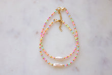 Load image into Gallery viewer, Neon Rainbow &amp; Gold Seed Beaded Keshi Pearl Anklet