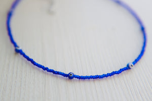Tiny Blue Evil Eye Seed Beaded Choker Necklace