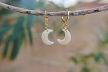 Load image into Gallery viewer, Opal Crescent Moon Polymer Clay Hoop Earrings