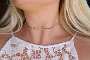 Frosted Matte Rainbow Seed Beaded Choker Necklace