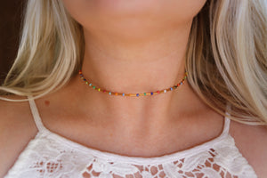 Golden Rainbow Seed Beaded Choker Necklace