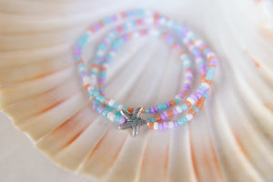 Beach Bum Starfish Seed Beaded Wrap Bracelet