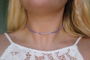 Iridescent Lavender Seed Beaded Choker Necklace