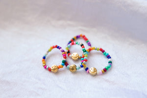 Smiley face seed beaded rings