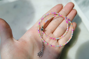 Neon rainbow seed beaded choker necklace