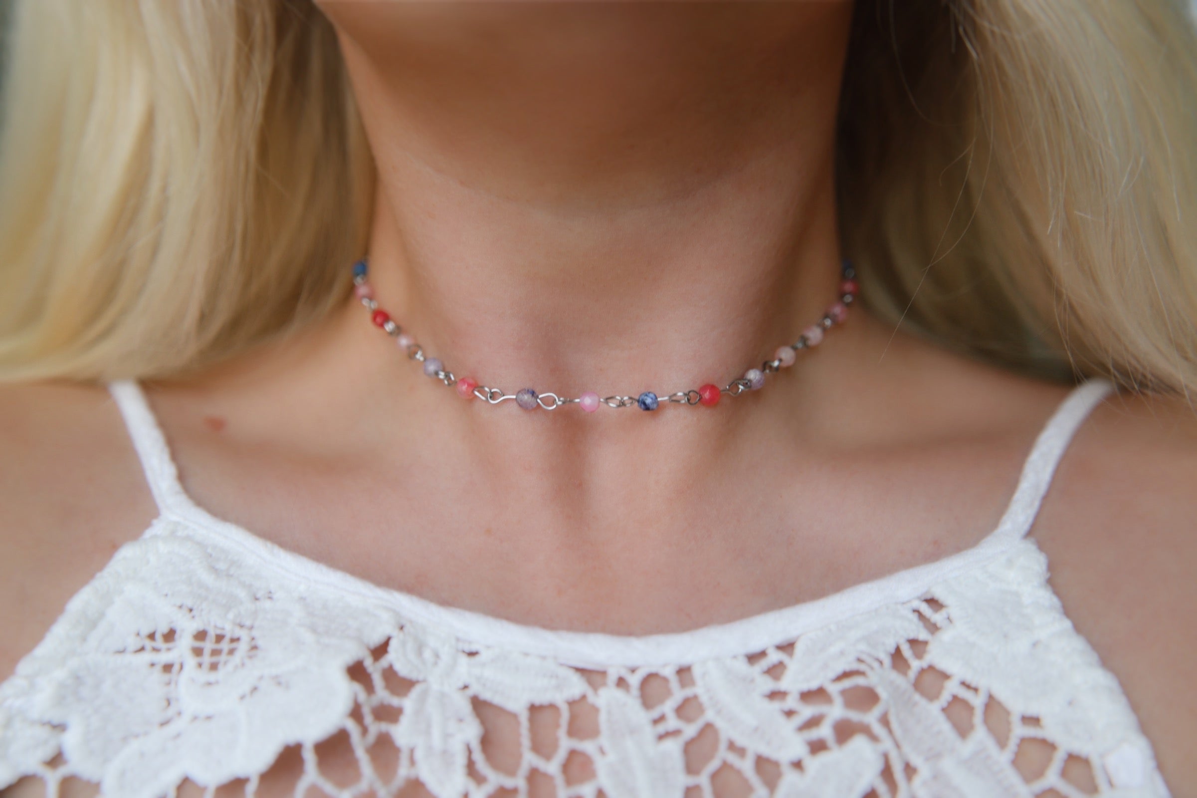 Cosmic Cloud Agate Beaded Choker Necklace