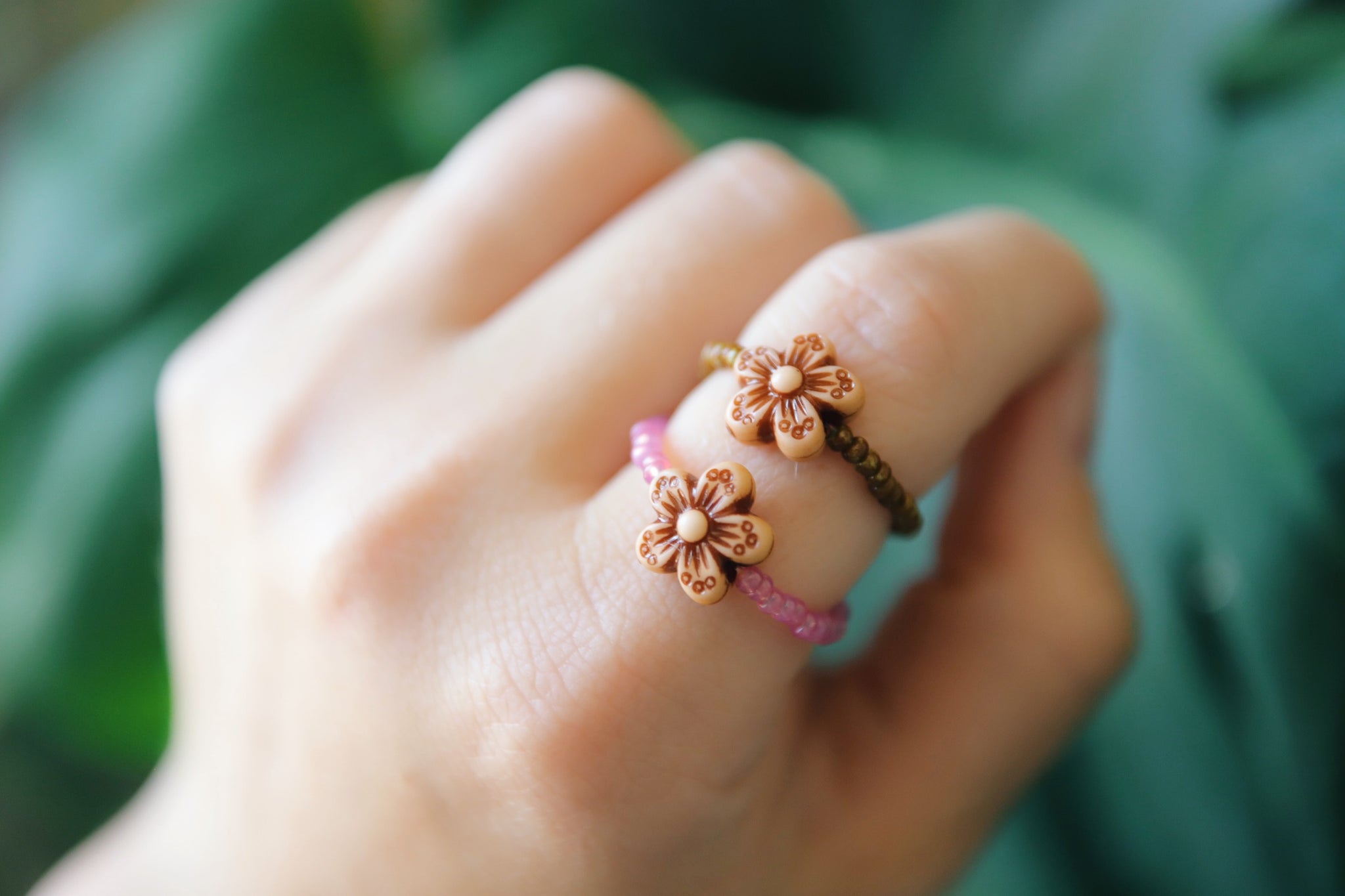 flower seed bead ring Boho Flower Seed Beaded Ring – Bohemian's Closet