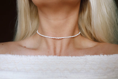 Coconut White Glass Beaded Choker Necklace
