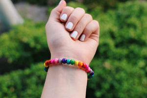 Painted Rainbow Wood Bead Bracelets
