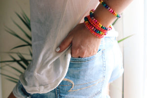 Painted Rainbow Wood Bead Bracelets