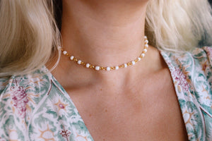 Boho Beach Rosary Beaded Choker Necklace