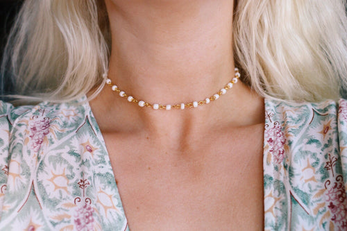 Boho Beach Rosary Beaded Choker Necklace