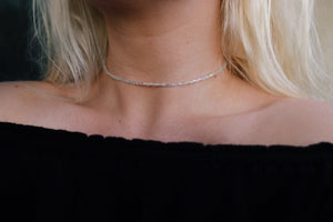 Simple Crystal Glass Beaded Adjustable Choker Necklace