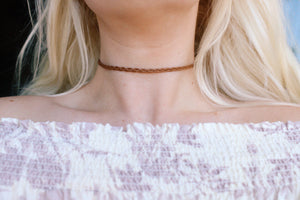 Brown Vegan Leather Braided Choker Necklace