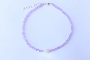 Frosted Lilac Opalite Beaded Choker Necklace