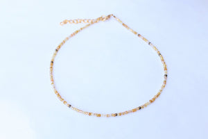Simple Golden Topaz Glass Beaded Choker Necklace