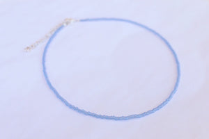Frosted Periwinkle Glass Beaded Choker Necklace, Bohemian Choker Necklace