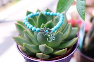 Om & Hamsa and Beaded Turquoise Howlite Bracelet or Anklet