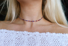 Load image into Gallery viewer, Red silver &amp; blue Glass Beaded Choker Necklace