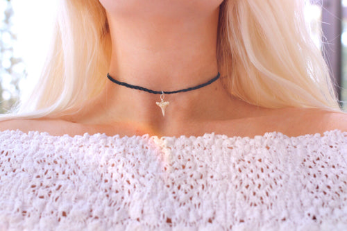 Mako White Shark Tooth Adjustable Hemp Choker Necklace