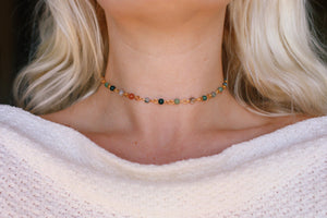 Earthly Glass Beaded Choker Necklace, Handmade Choker, Boho Necklace