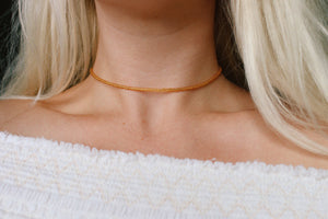 Simple Frosted Gold Glass Beaded Choker Necklace