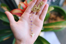 Load image into Gallery viewer, Amethyst Wire Wrapped Mako Shark Bite Drop Necklaces in Gold or Silver Plated