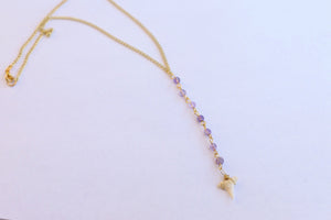 Amethyst Wire Wrapped Mako Shark Bite Drop Necklaces in Gold or Silver Plated