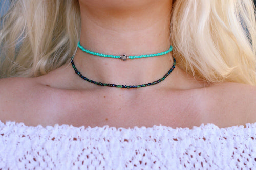 Tiny Sea Turtle Glass Beaded Choker, Seed Beads, Beach Jewelry, Gift Ideas for Her