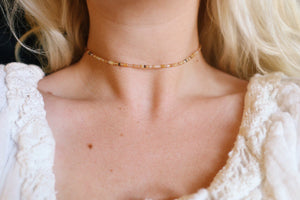 Simple Golden Topaz Glass Beaded Choker Necklace