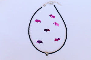 Simple Black Glass Beaded Skull Choker Necklace / Halloween Necklace / Handmade Choker / Fall Jewelry