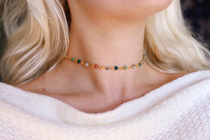Earthly Glass Beaded Choker Necklace, Handmade Choker, Boho Necklace