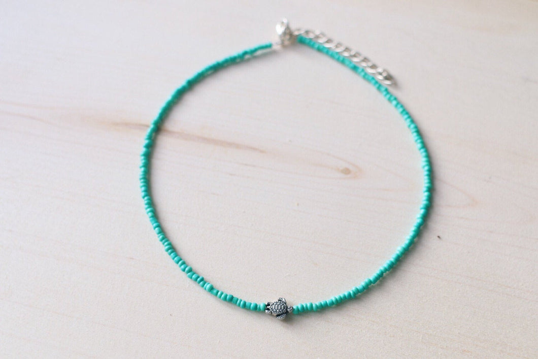 Dainty Turquoise Sea Turtle Beaded Choker Necklace