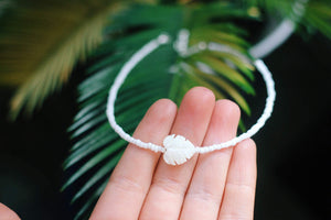 Tropical Palm Leaf Beaded Choker Necklace / Beach Jewelry / Mother Of Pearl