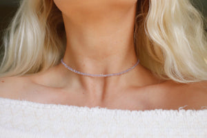 Beach Babe Lilac Iridescent Lilac Glass Beaded Choker Necklace / Beach Jewelry / Summer