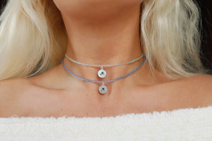Periwinkle or Aqua Hand Stamped Wave Choker Necklace