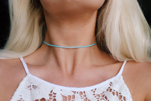 Dainty Blue Opal Beaded Choker Necklace