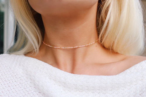 Golden Peach Beaded Choker Necklace