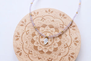 Metallic Gold & Rainbow Lilac Mother of Pearl Hamsa Hand Choker Necklace