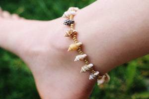 Boho Metallic Gold Sea Shell Anklet