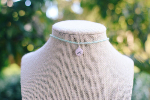 Radical Wave Beaded Choker / Milky Seafoam Opal Hand Stamped Wave Choker Necklace / Summer Jewelry