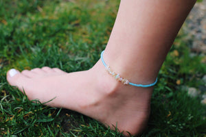 Raw Opal Frosted Aqua Beaded Anklet