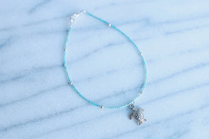 Turquoise Glass Beaded Silver Sea Turtle Anklet