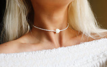 Load image into Gallery viewer, Tropical Palm Leaf Beaded Choker Necklace / Beach Jewelry / Mother Of Pearl