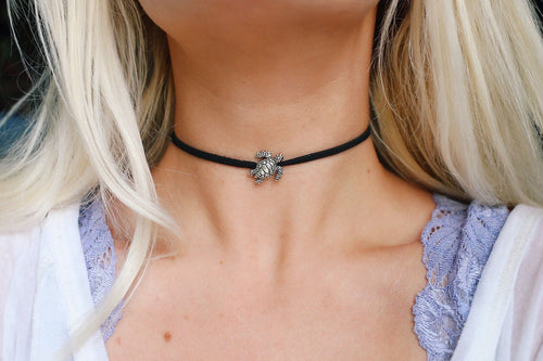 Vegan Suede Sea Turtle Bead Choker Necklace